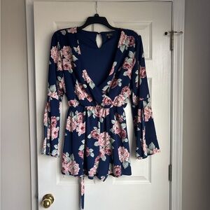 Lily Rose Floral Navy and Pink Romper